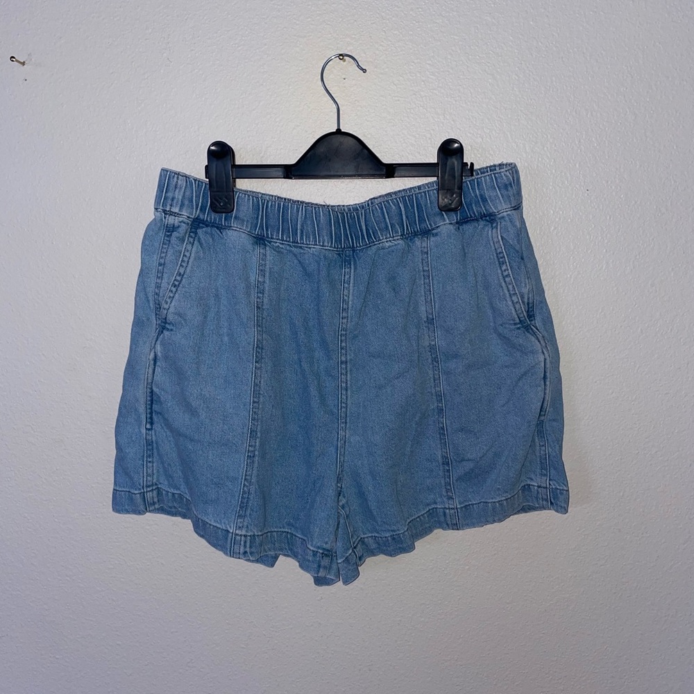 Madewell Easy Pull On Blue Denim Shorts Cotton Elastic